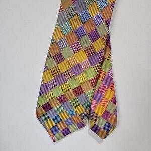 Duchamp London Silk Tie Colorful Checkered Vivid Multicolor Handmade in England